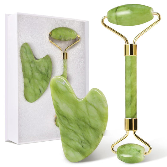 Jade Roller Facial Massager | Manual | With Gua Sha Tool | Natural Skincare | Relax & Refresh