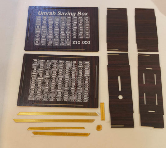 Premium Wooden Umrah Saving Box – 210,000 Savings Goal Challenge Tracker