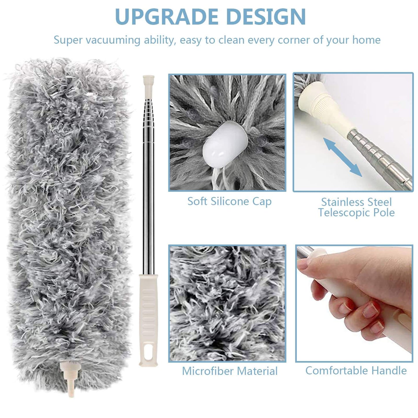 Microfiber Duster with Extension Pole Reach & Clean Easily